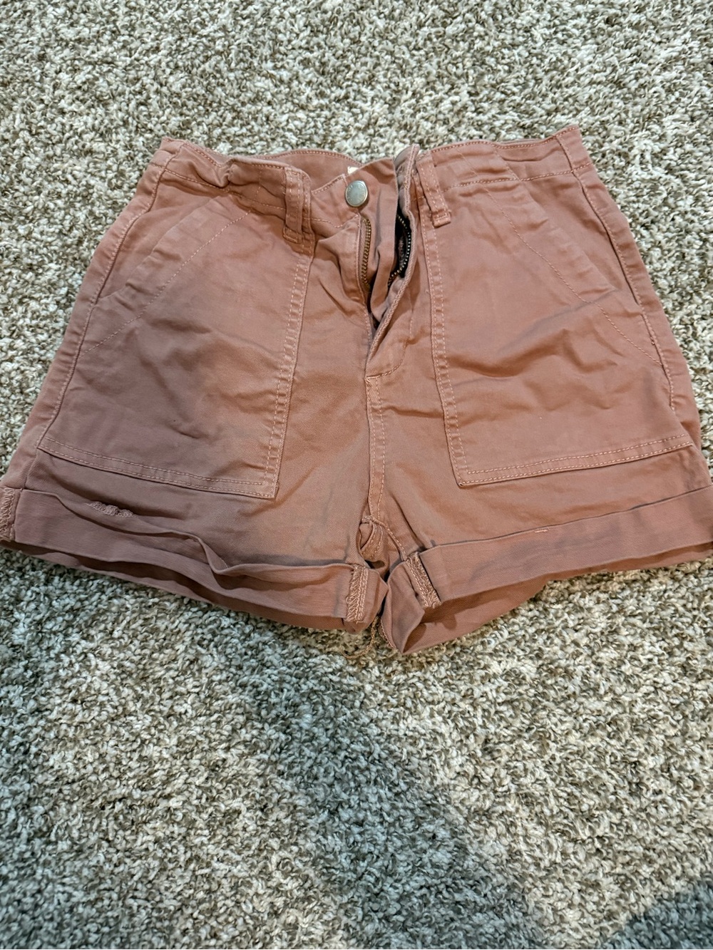 Listicle High-Waist Rust-Tone Utility Jean Shorts